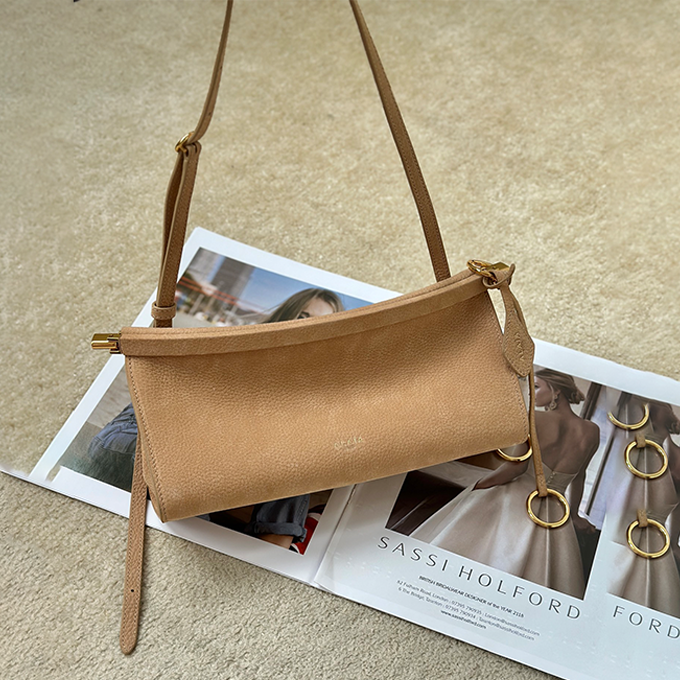 alaia small horizontal clip suede shoulder handbag